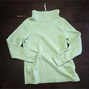LL Bean Quilted Funnel Neck Pullover Sage Green Snap Side Sweatshirt Womens M